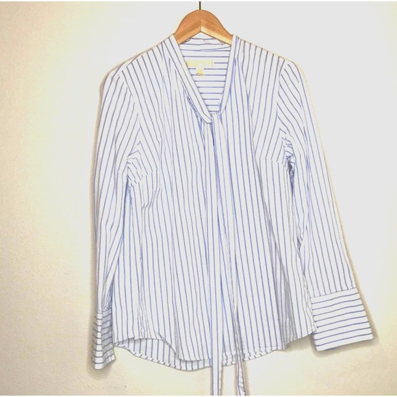 MICHAEL KORS Tie Collar Striped Blouse, size Large - Picture 3 of 3